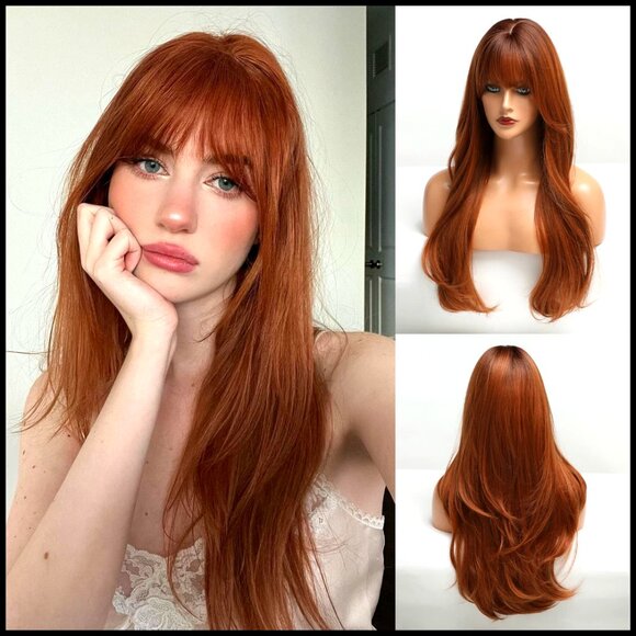 Long Layered Curly Wig with Bangs Synthetic Glueless Daily Wear Modern Style main image 6